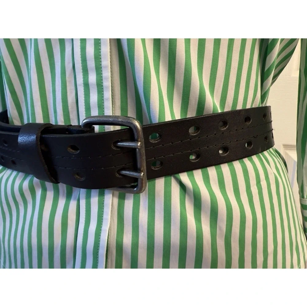 Black Tactical Double Perforated Leather Belt ‎ Sz 44/110 Made In Guatemala.